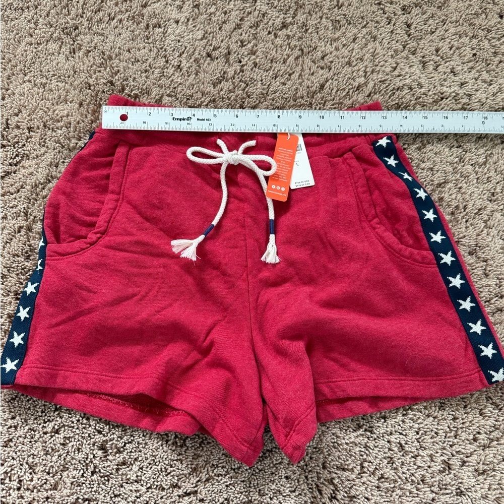 NWT new large fits medium Anthropologie sundry terry shorts red white blue stars - Picture 12 of 14